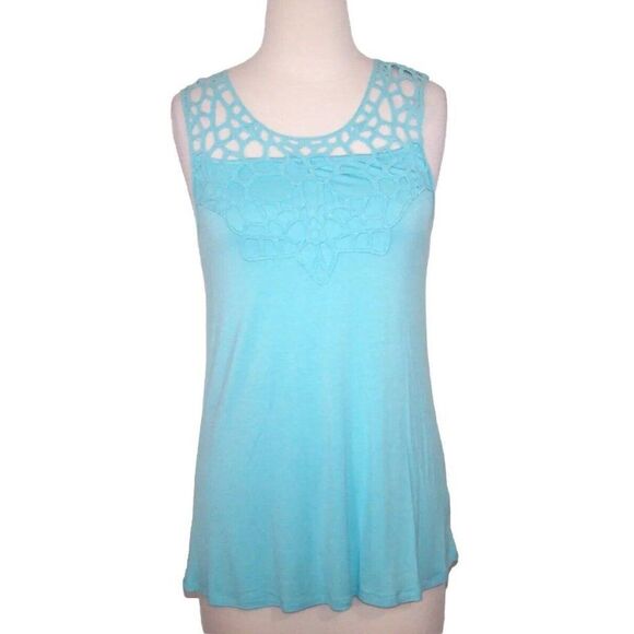 Cable & Gauge Shirt Top Small Butter Soft Stretch Sleeveless Keyhole Crochet NWT - Picture 1 of 9